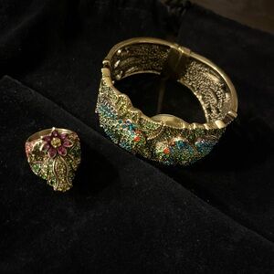 Elegant Frog Gold Heidi Daus Bracelet & ring 8” with Multicolor Stones